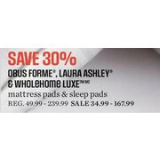 Obus Forme, Wholehome Luxe, and Laura Ashley Mattress Pads and Sleep Pads - $34.99 to $167.99 (30% off)