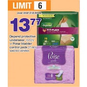 Depend Protective Underwear or Poise Bladder Control Pads - $13.77