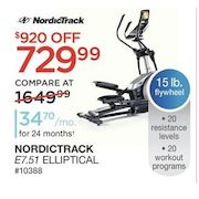 Nordictrack E7.51 Elliptical - $729.99 ($920.00 off)