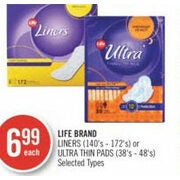 Life Brand Liners or Ultra Thin Pads  - $6.99