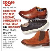 Collection By Clarks, Rockport, Commonwealth By Bostonian And Florsheim Men's Shoes  - $89.99