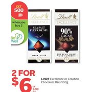 Lindt Excellence or Creation Chocolate Bars - 2/$6.00