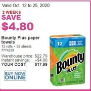 Bounty Plus Paper Towels - $17.99 ($4.80 off)