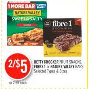 Betty Crocker Fruit Snacks, Fibre 1 Or Nature Valley Bars - 2/$5.00