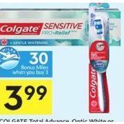 Colgate Total Advance, Optic White or Pro Relief Toothpaste or Manual Toothbrush - $3.99