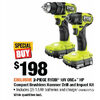 2-Piece Ryobi 18V One+ HP Compact Brushless Hammer Drill And Impact Kit - $198.00